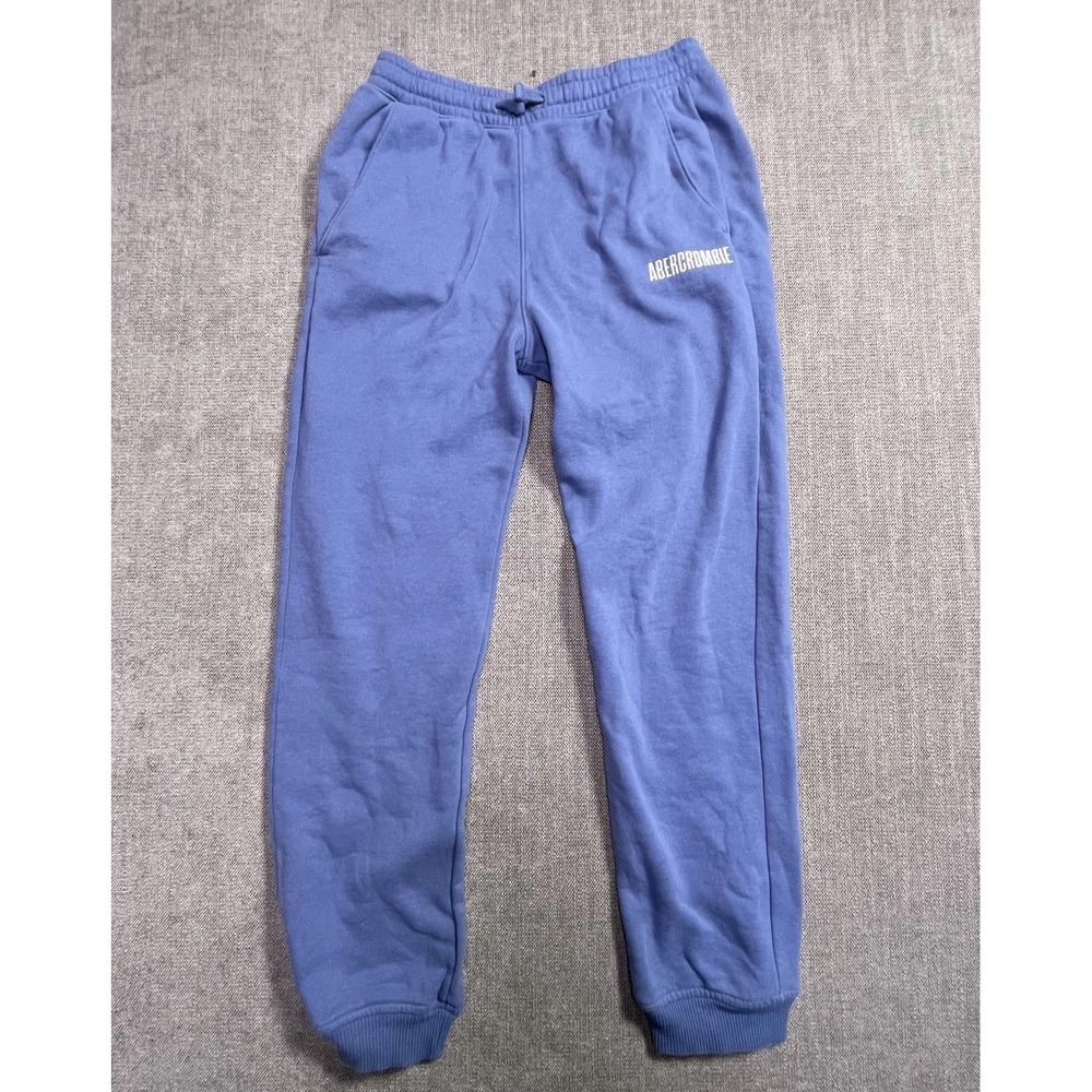 Abercrombie & Fitch Boys Blue Logo Fleece Jogger Pants Loose Fit Tapered Size 14